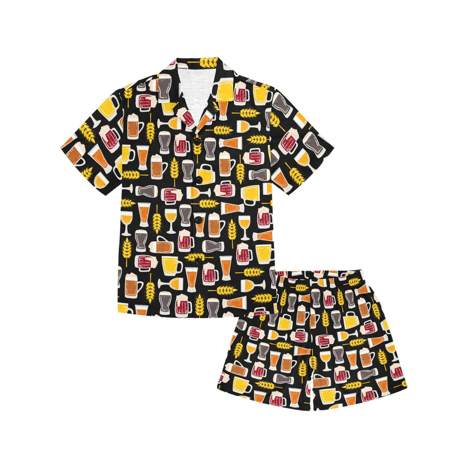 Beer type pattern Kids' Boys' Girls' V-Neck Short Pajama Set
