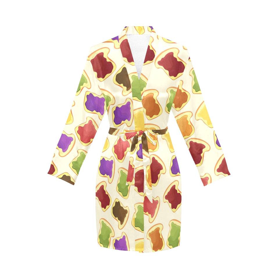 Bread Toast Pattern Print Design 02 Women's Long Sleeve Belted Night Robe