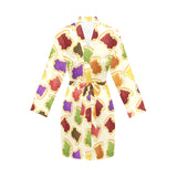 Bread Toast Pattern Print Design 02 Women's Long Sleeve Belted Night Robe