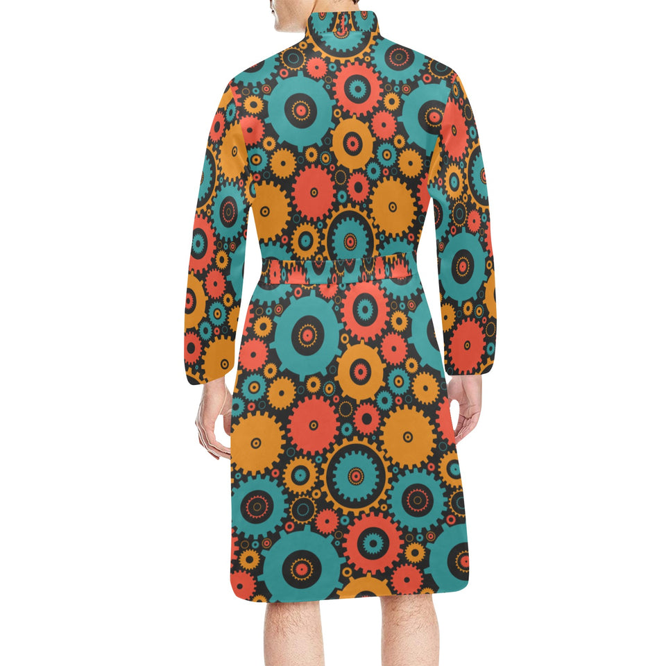Gear Pattern Print Design 01 Men's Long Sleeve Belted Night Robe