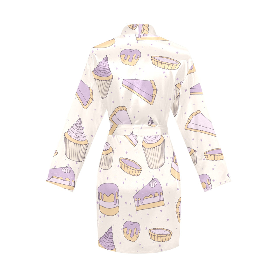 Cakes pies tarts muffins and eclairs purple bluebe Women's Long Sleeve Belted Night Robe