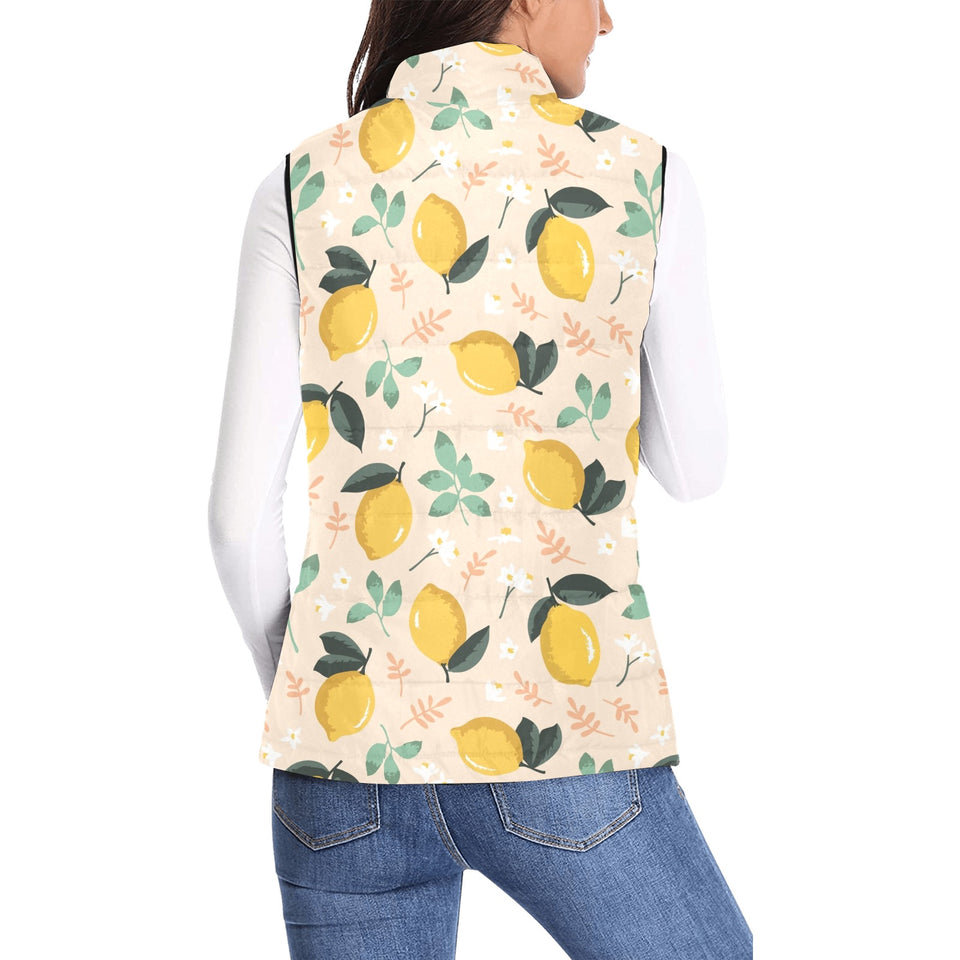lemon flower leave pattern Women's Padded Vest