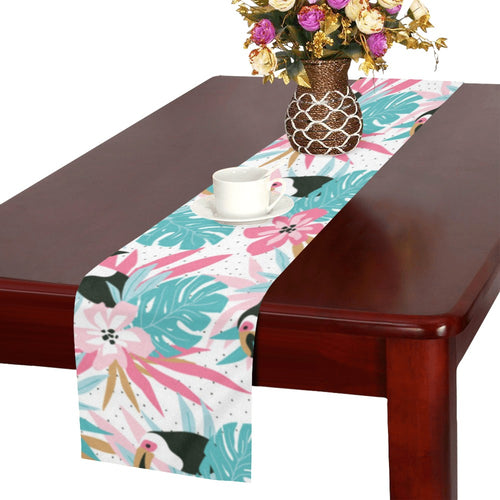 Toucan tropical flower leave pattern Table Runner