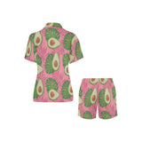 Avocado slices leaves pink back ground Women's V-Neck Short Pajama Set