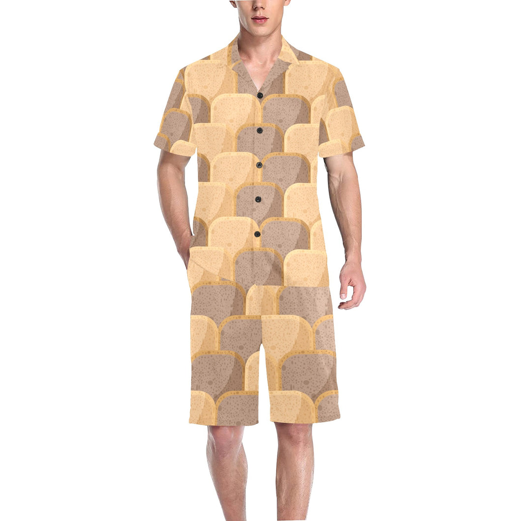 Bread Toast Pattern Print Design 04 Men's V-Neck Short Pajama Set
