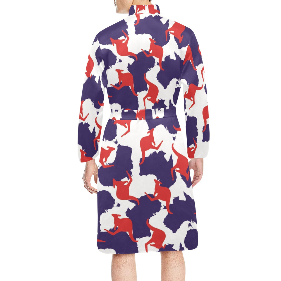 Kangaroo Australian pattern Men's Long Sleeve Belted Night Robe