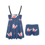 Cute sea lion seal christmas hat candy cane heart Chest Sexy Pleated Two Piece Swim Dress