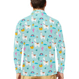 Llama alpaca cactus leaves pattern Men's Long Sleeve Polo Shirt