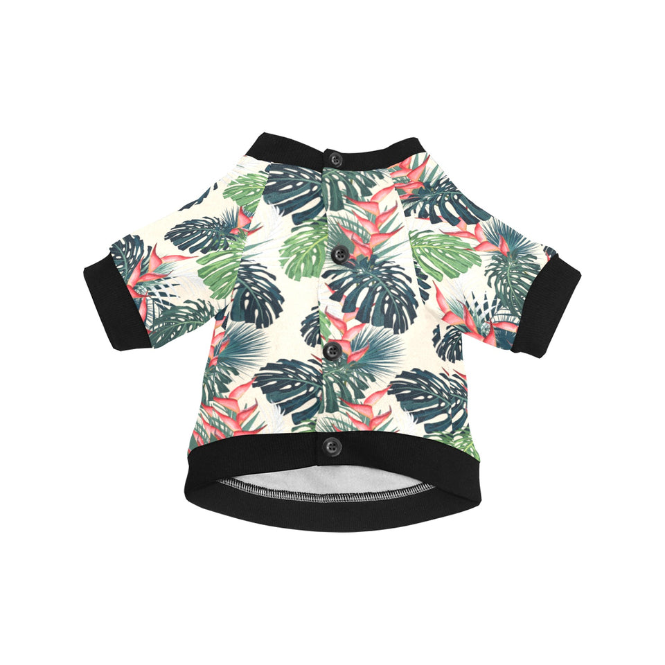 heliconia flowers, palm and monstera leaves All Over Print Pet Dog Round Neck Fuzzy Shirt
