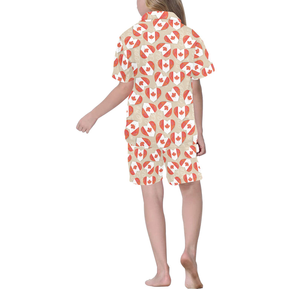 Canada Pattern Print Design 01 Kids' Boys' Girls' V-Neck Short Pajama Set