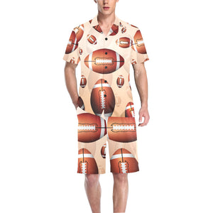 American football ball design pattern Men's V-Neck Short Pajama Set