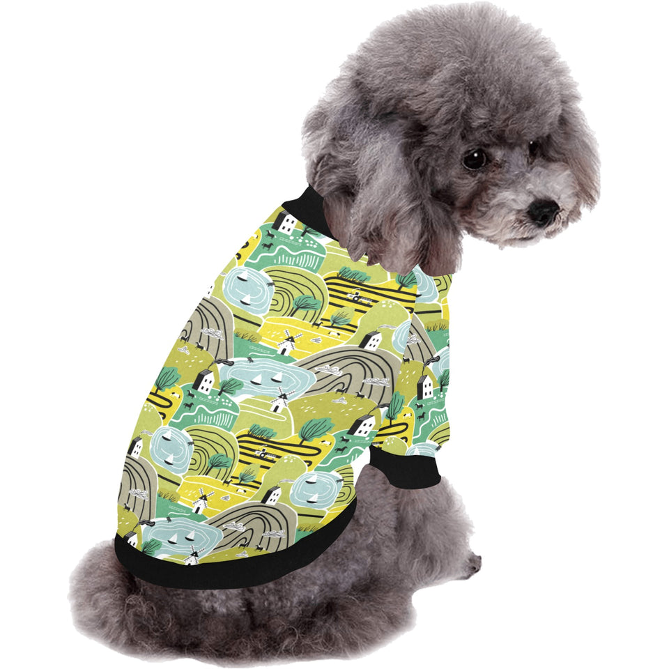 Hand drawn windmill pattern All Over Print Pet Dog Round Neck Fuzzy Shirt