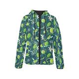Lime ice flower pattern Women's Padded Hooded Jacket