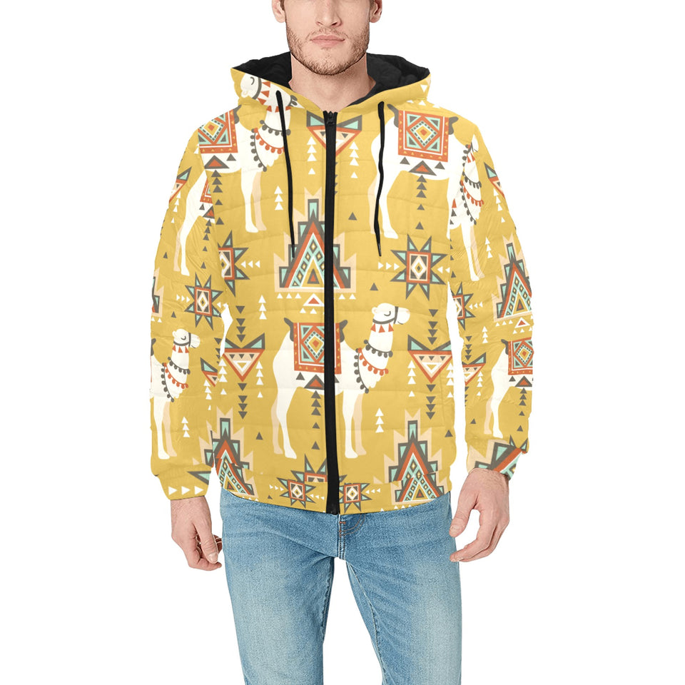 Camels ethnic motif pattern Men's Padded Hooded Jacket