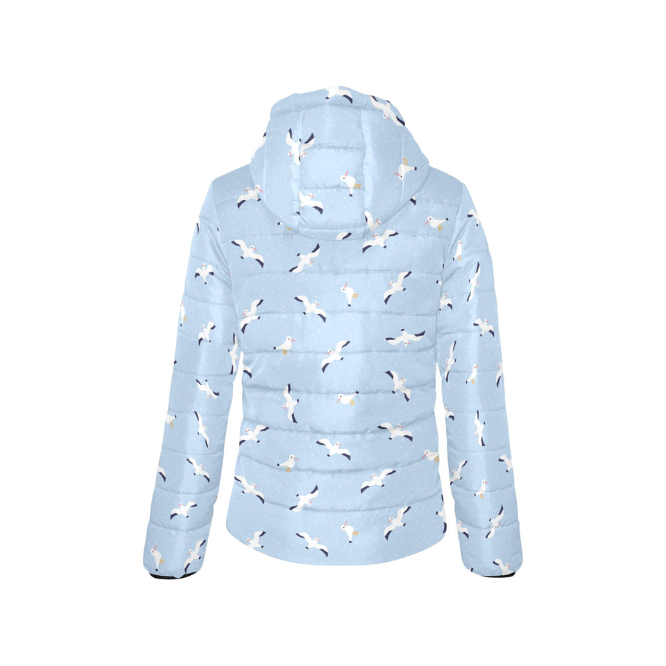 Seagull Pattern Print Design 02 Women's Padded Hooded Jacket