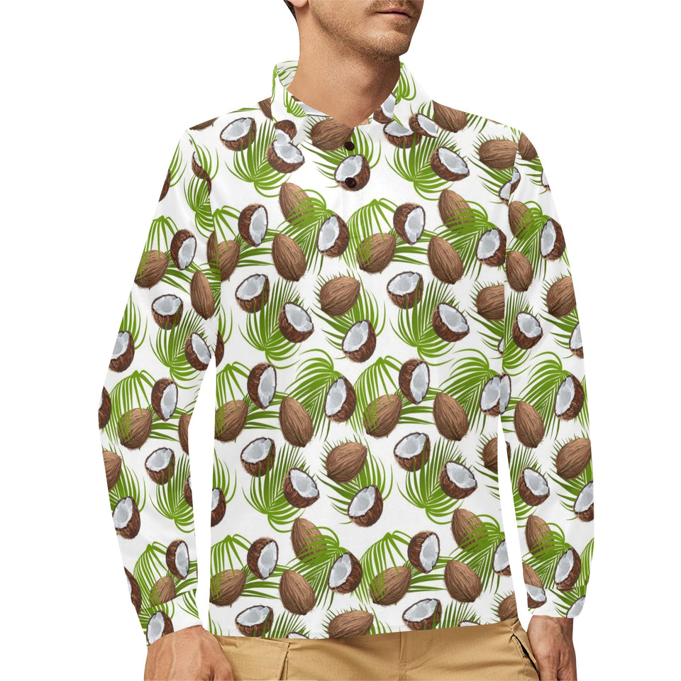 Coconut Pattern Print Design 04 Men's Long Sleeve Polo Shirt