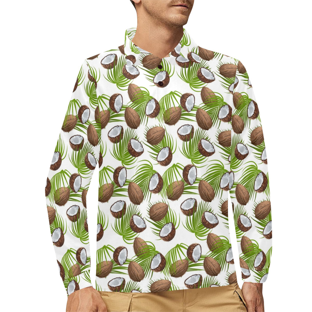 Coconut Pattern Print Design 04 Men's Long Sleeve Polo Shirt