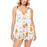 cute tribal fox pattern Chest Sexy Pleated Two Piece Swim Dress