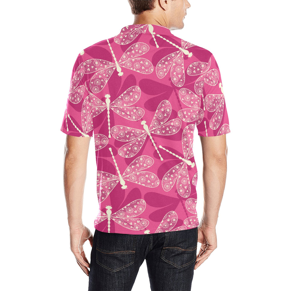 Beautiful dragonfly pink background Men's All Over Print Polo Shirt
