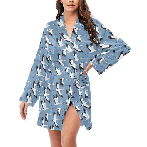 Seagull Pattern Print Design 04 Women's Long Sleeve Belted Night Robe