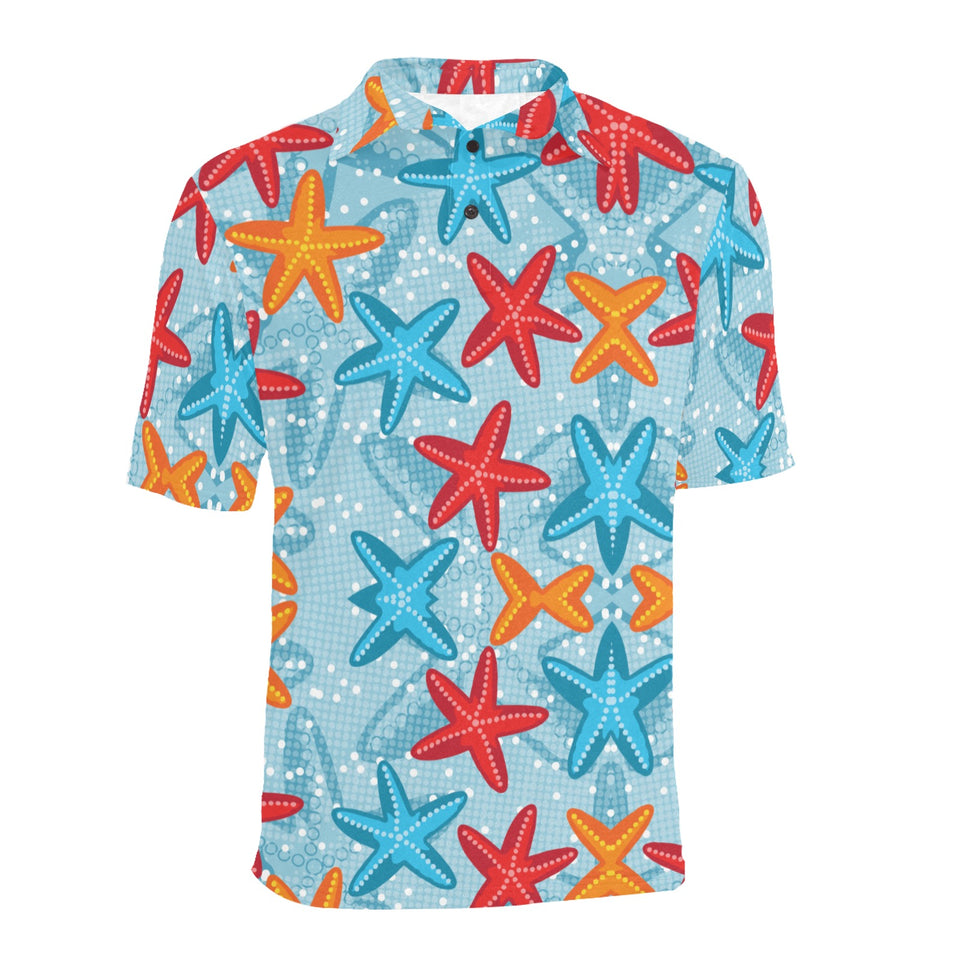 Blue red orange starfish pattern Men's All Over Print Polo Shirt