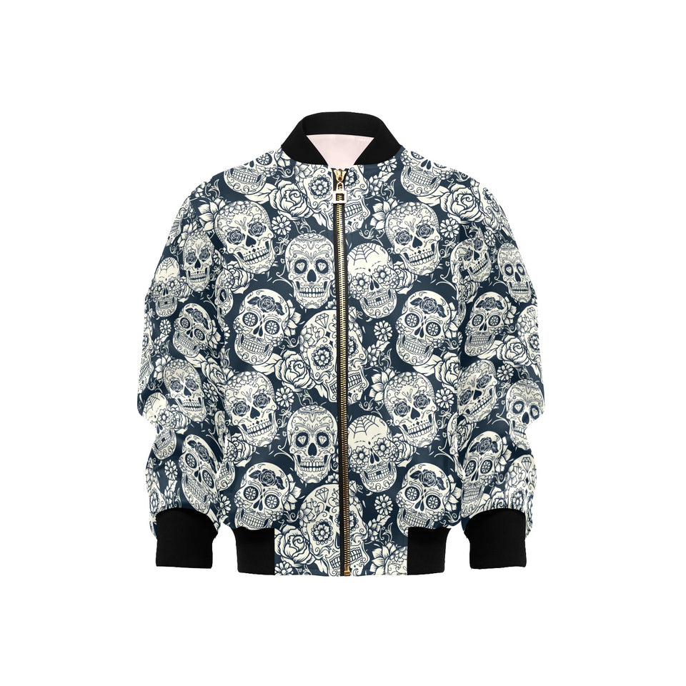 Sugar skull black white pattern Kids' Boys' Girls' Bomber Jacket