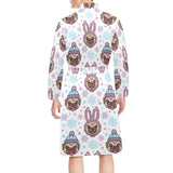 Cute pug hat rabbit costume pattern Men's Long Sleeve Belted Night Robe