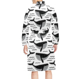 Black whale pattern Men's Long Sleeve Belted Night Robe