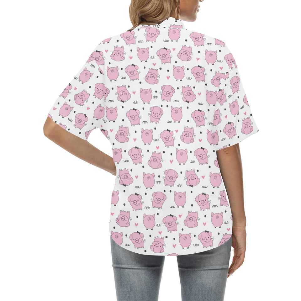Pig Pattern Print Design 03 Women's All Over Print Hawaiian Shirt