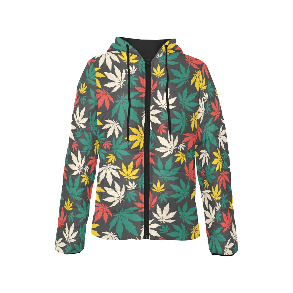 Canabis Marijuana Weed Pattern Print Design 02 Women's Padded Hooded Jacket