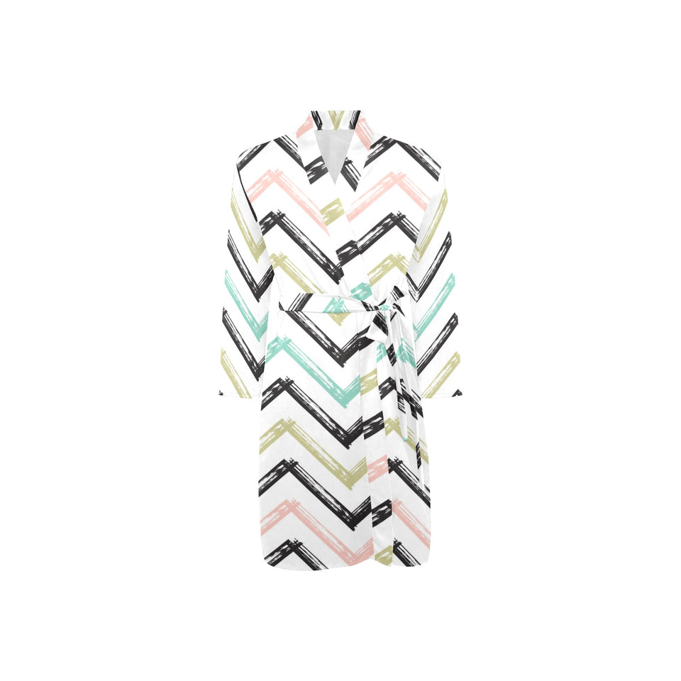 zigzag chevron paint pattern Men's Long Sleeve Belted Night Robe