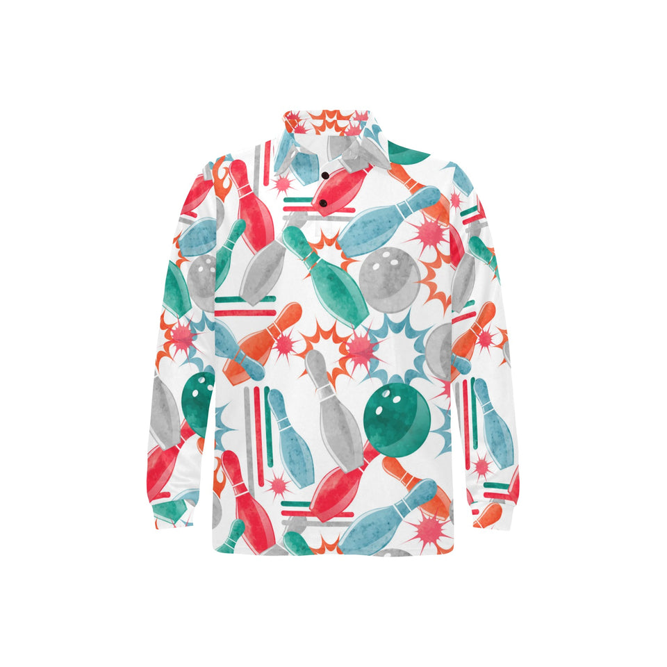 Watercolor bowling pattern Men's Long Sleeve Polo Shirt