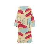 Red Bonsai gray sun japanese pattern Blanket Robe with Sleeves