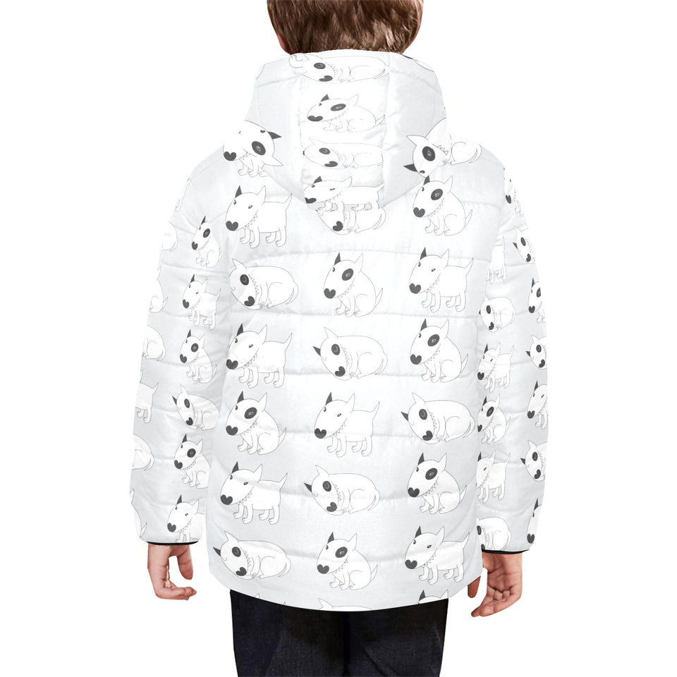Bull Terrier Pattern Print Design 01 Kids' Boys' Girls' Padded Hooded Jacket