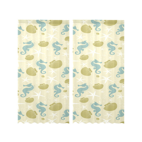 Seahorse shell starfish pattern background Gauze Curtain