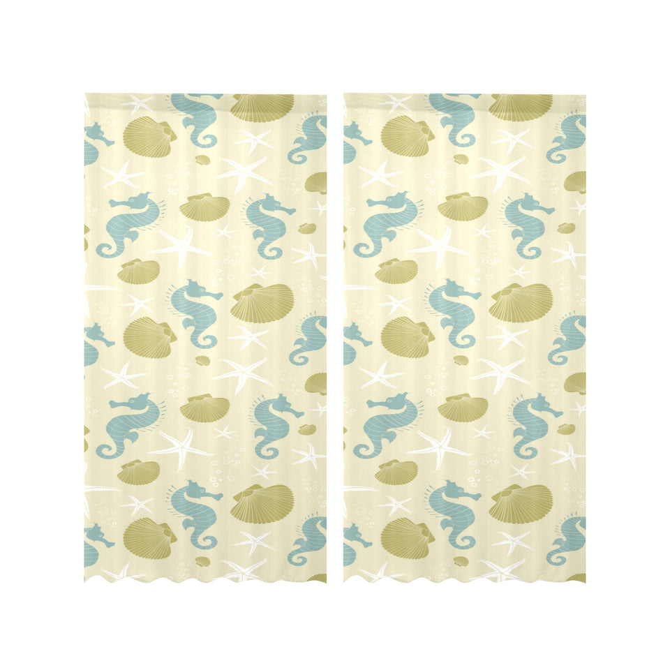 Seahorse shell starfish pattern background Gauze Curtain