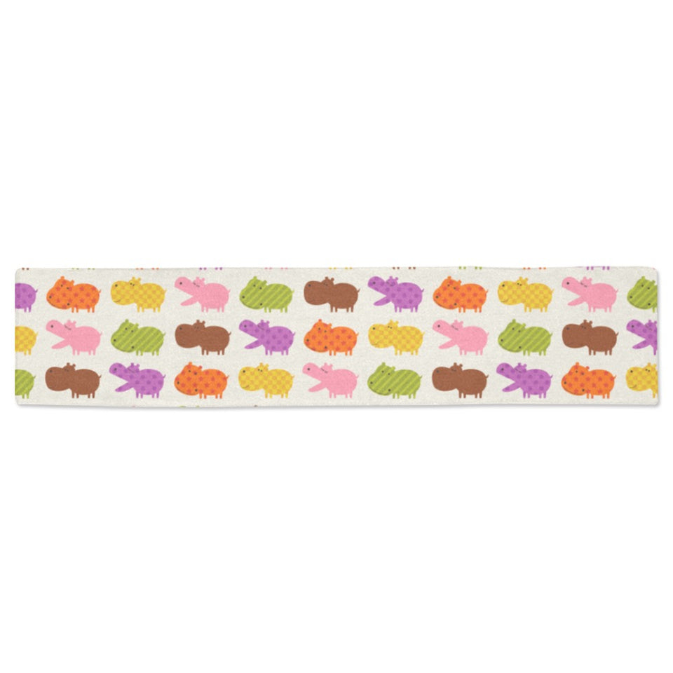 Hippopotamus Pattern Print Design 01 Table Runner