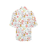 Maneki neko cat fan sakura Women's All Over Print Hawaiian Shirt