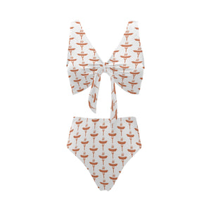 Sausage Pattern Print Design 05 Chest Bowknot High Waisted Bikini Swimsuit