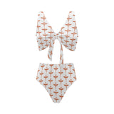 Sausage Pattern Print Design 05 Chest Bowknot High Waisted Bikini Swimsuit