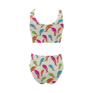 Colorful Chameleon lizard pattern Chest Bowknot High Waisted Bikini Swimsuit