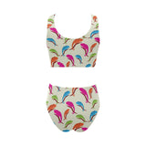 Colorful Chameleon lizard pattern Chest Bowknot High Waisted Bikini Swimsuit
