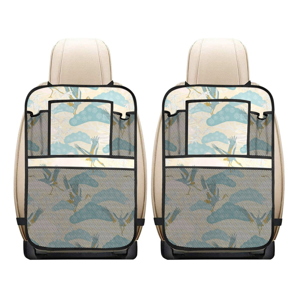 Bonsai bamboo stork japanese pattern cream theme Car Seat Back Organizer