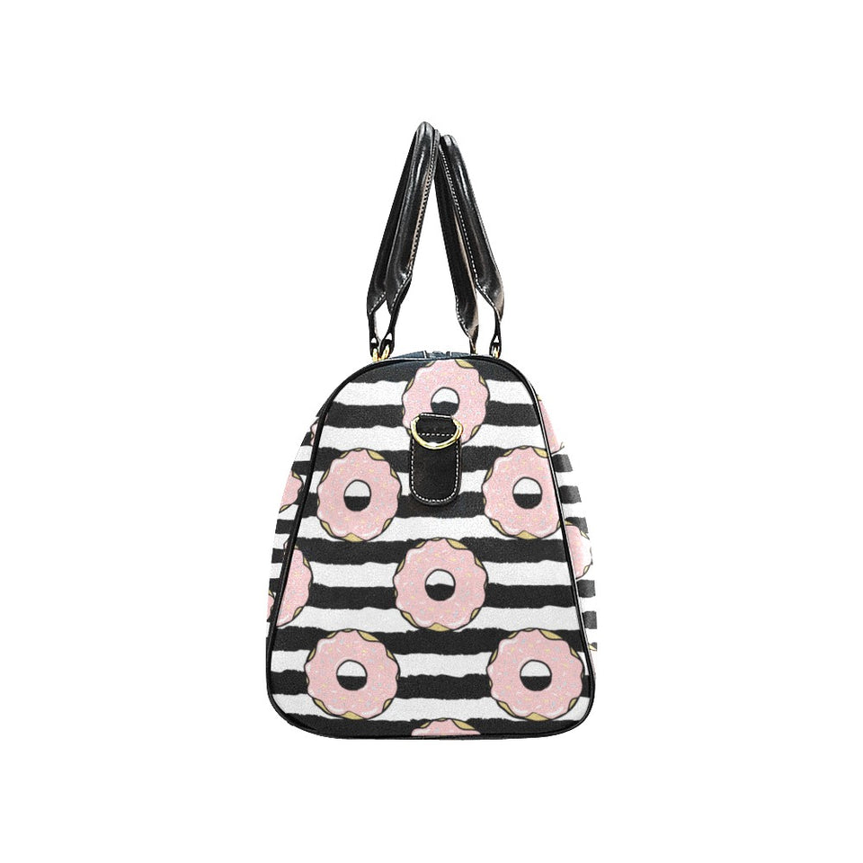 Donuts pink icing striped pattern Travel Bag