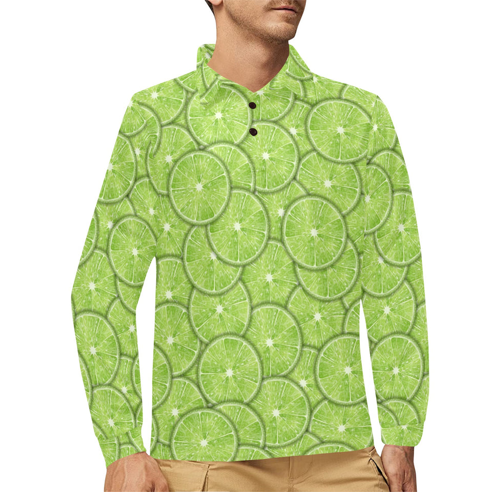 Slices of Lime design pattern Men's Long Sleeve Polo Shirt