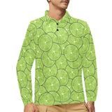 Slices of Lime design pattern Men's Long Sleeve Polo Shirt