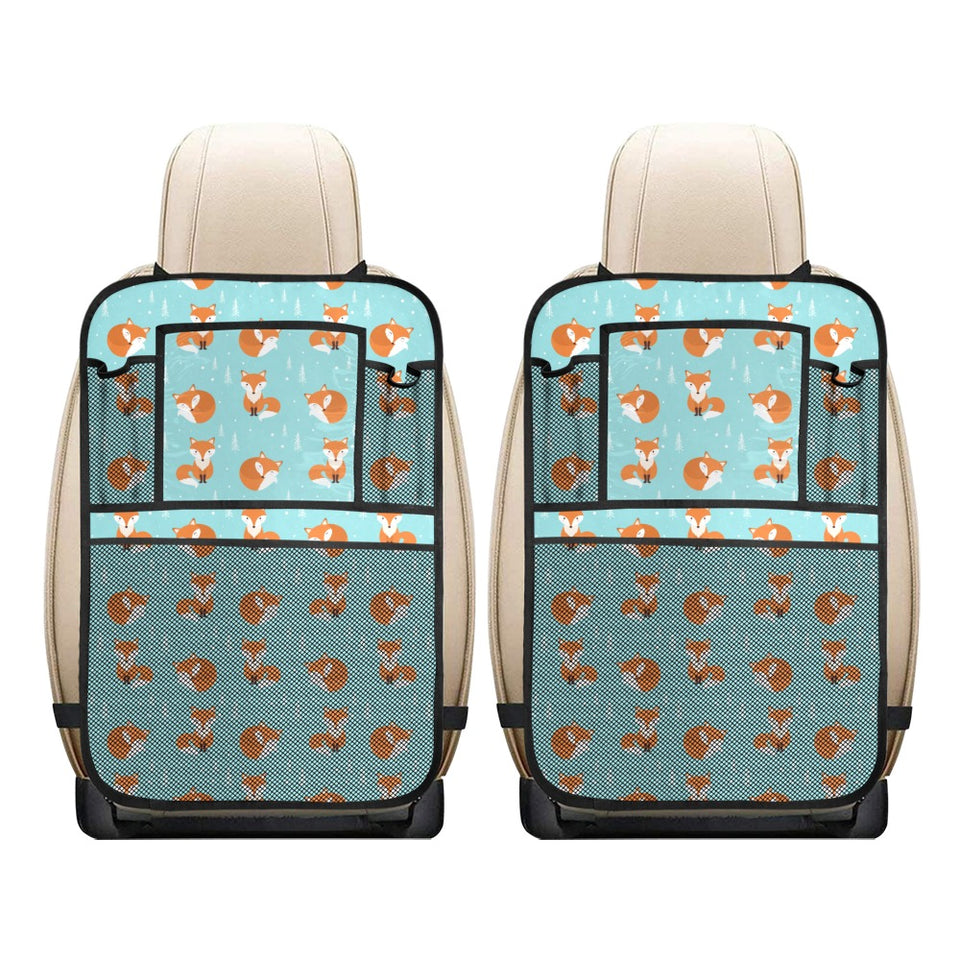 Fox pattern blue b ackground Car Seat Back Organizer