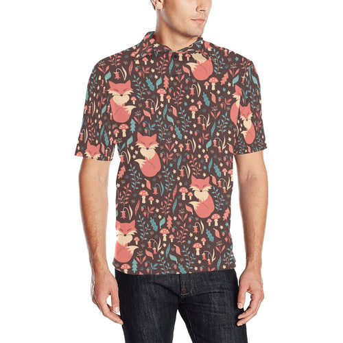 fox leaves mushroom pattern Men's All Over Print Polo Shirt