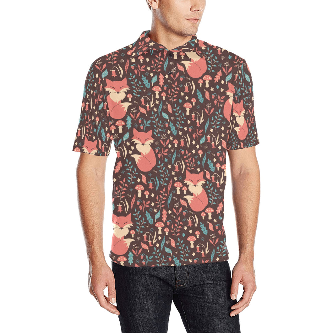 fox leaves mushroom pattern Men's All Over Print Polo Shirt