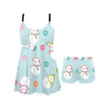 Cute snowman snowflake pattern Chest Sexy Pleated Two Piece Swim Dress